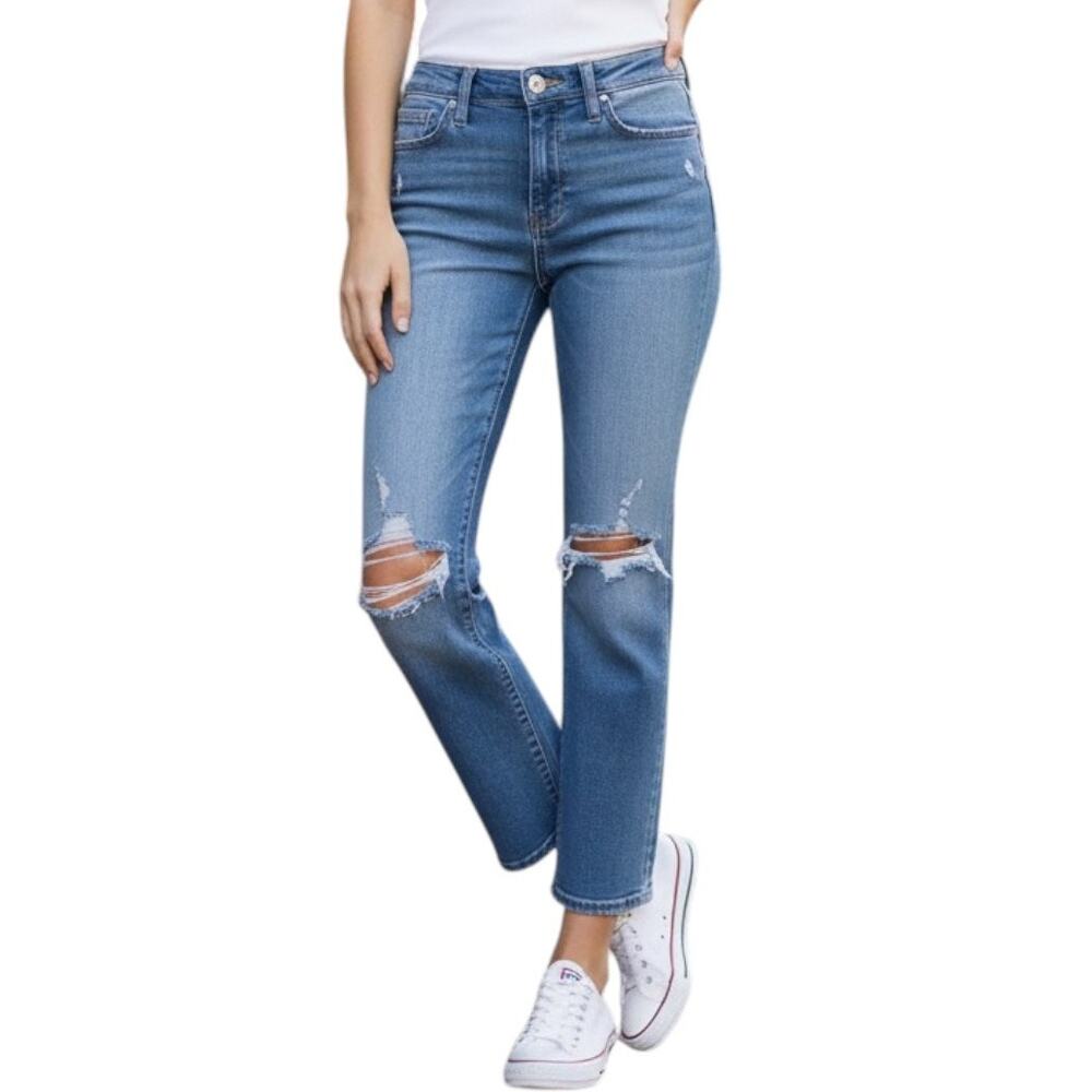 J.Crew 9" Billie Demi Boot Cropped Jeans Rocky Shore Blue Distressed, 25